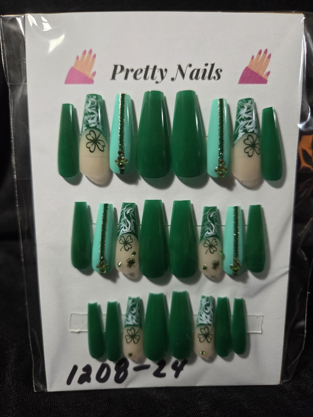 Pretty Nails Green Floral 24 Pc Press-On Set